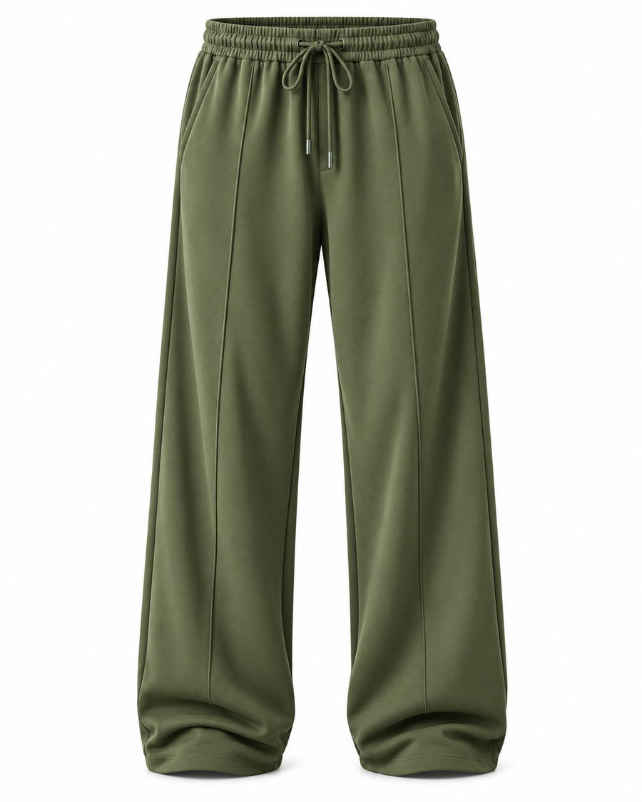 OFF-DUTY WIDE LEG TROUSER — OLIVE MOSS